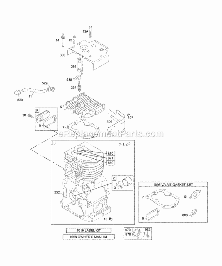 Cylinder Head KitsGaskets Sets - Valves Diagram and Parts List for  Briggs and Stratton Engine